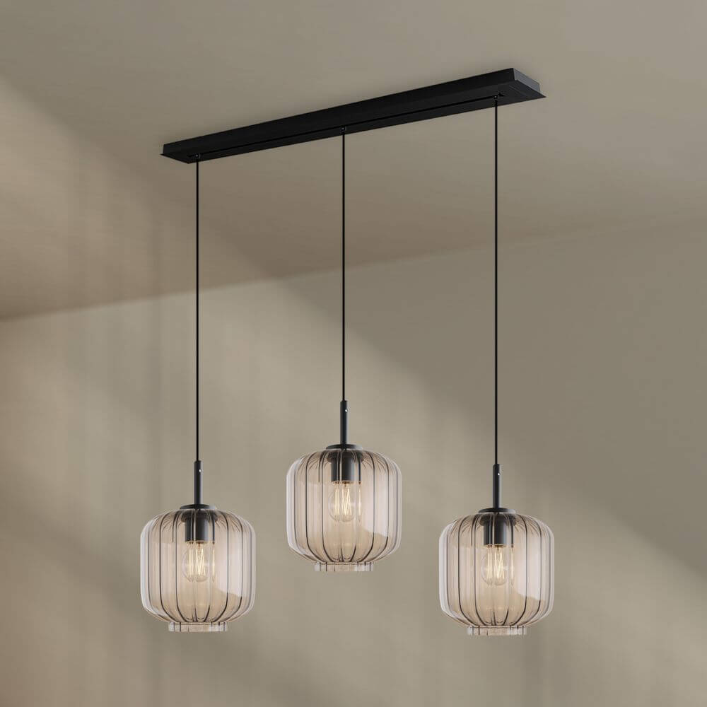 s.luce Velo Esstischlampe 3-flammig Baldachin 120cm Ø 20cm – elegante Pendelleuchte mit drei Glasleuchten.