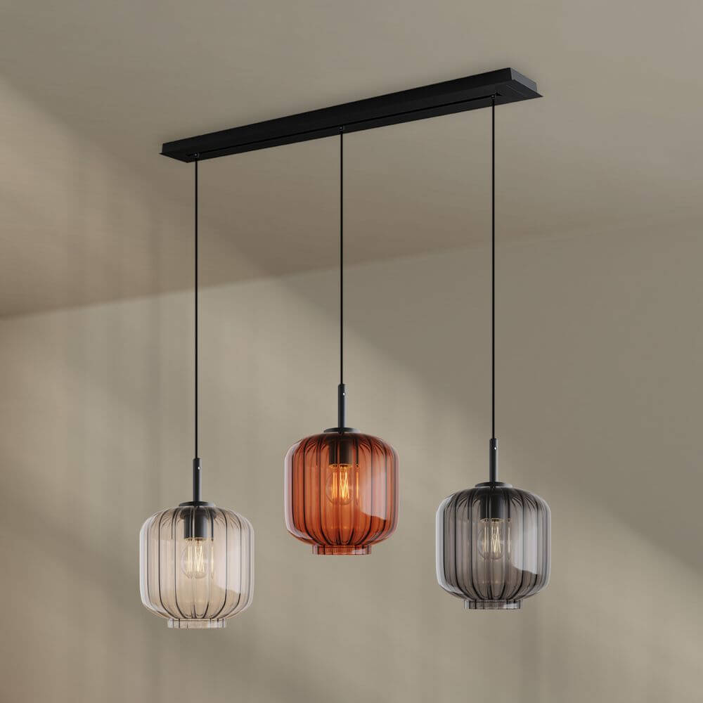 s.luce Velo Esstischlampe 3-flammig Baldachin 120cm Ø 20cm in modernem Design mit drei Glasleuchten.