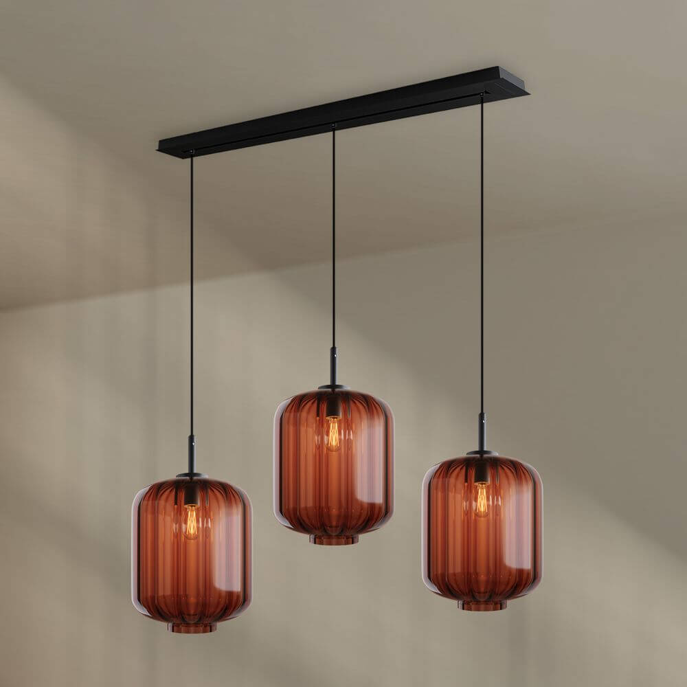 s.luce Velo Esstischleuchte 3-flammig Baldachin 120cm Ø 25cm – elegante Pendelleuchte mit drei Glasleuchten.