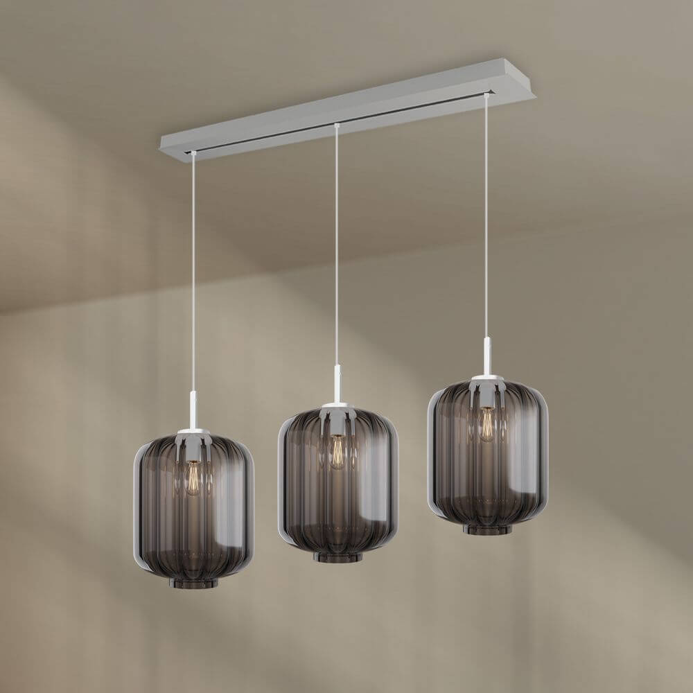 s.luce Velo Esstischleuchte 3-flammig Baldachin 120cm Ø 25cm mit eleganten Glasleuchten