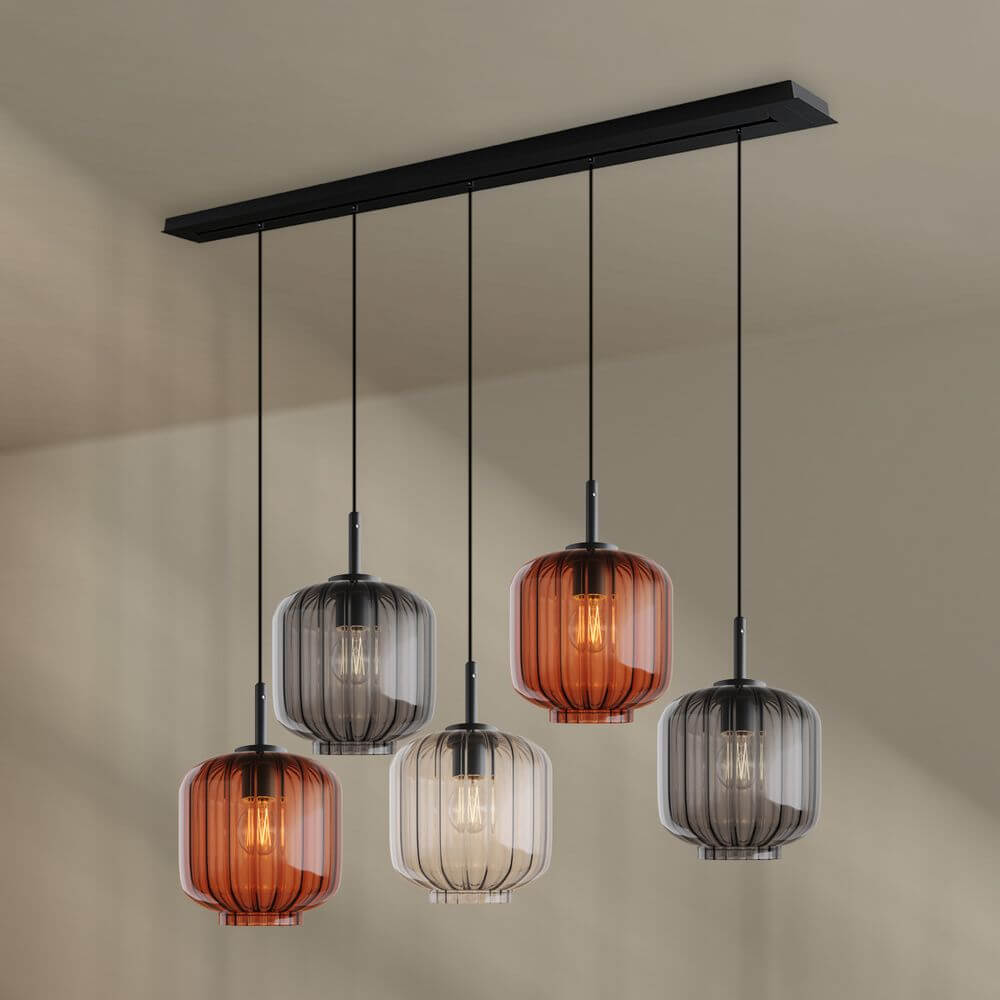 s.luce Velo Esstischlampe 5-flammig 160cm Baldachin Ø 20cm mit stilvollen Glasleuchten