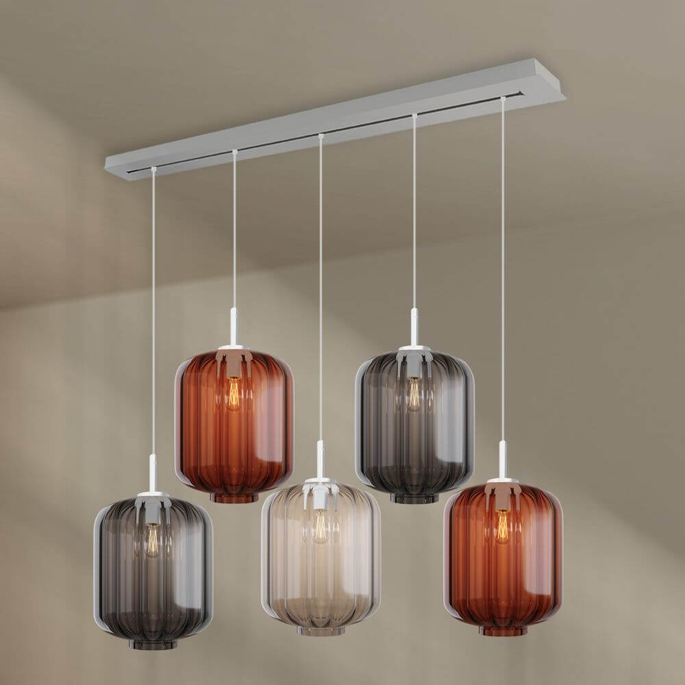 s.luce Velo Esszimmerleuchte 5-flammig Baldachin 160cm Ø 25cm moderne Hängeleuchte mit fünf Glasleuchten