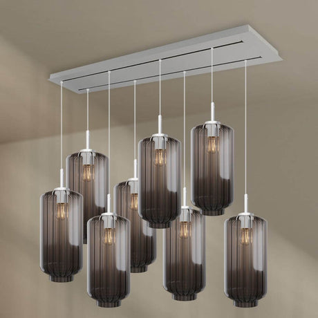 s.luce Velo Esstischlampe 8-flammig 160cm 2-reihig Ø 18cm mit modernen Glaskörpern