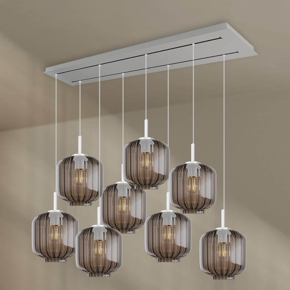 s.luce Velo Esszimmerlampe 8-flammig 160cm 2-reihig Ø 20cm an der Decke montierte Pendelleuchte