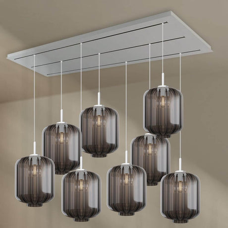 s.luce Velo Esszimmerleuchte 8-flammig 200cm 3-reihig Ø 25cm mit eleganten Glaskörpern.