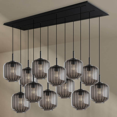 s.luce Velo Esstischlampe 12-flammig 200cm 3-reihig Ø 20cm mit eleganten Pendelleuchten aus Glas.