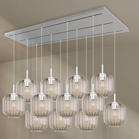 s.luce Velo Esstischlampe 12-flammig 200cm 3-reihig Ø 20cm mit eleganten Pendelleuchten aus Glas