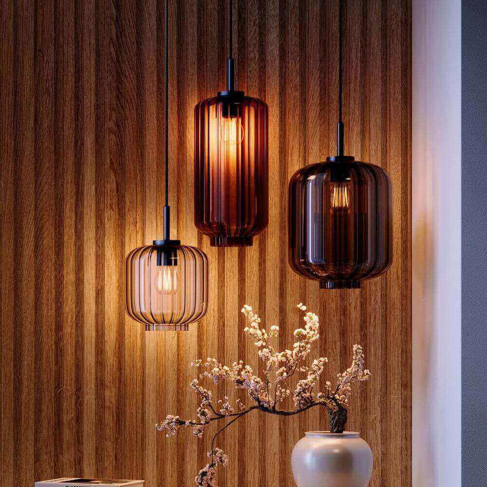 s.luce Velo Galerie Glas-Pendelleuchte Aufhängung 500cm Schwarz in elegantem Ambiente