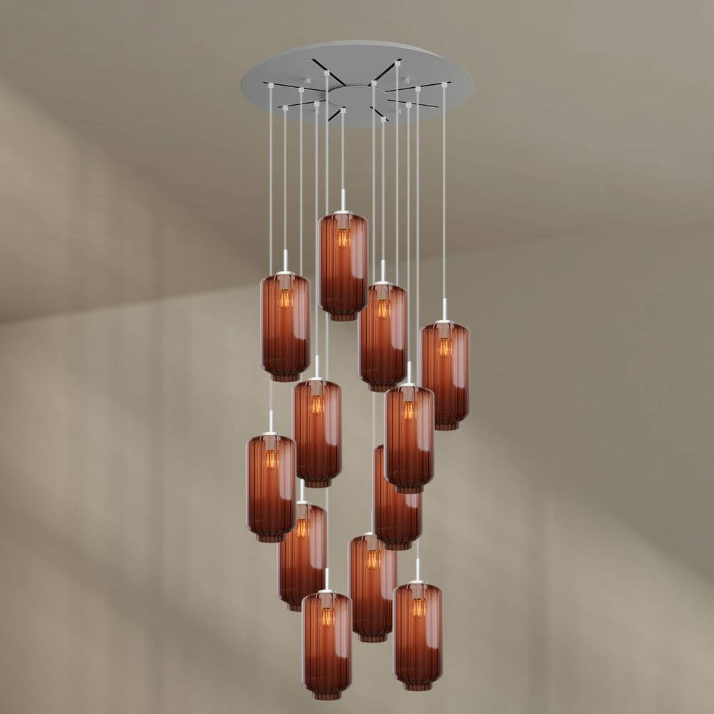 s.luce Velo Galerieleuchte 12-flammig Ø 80cm Baldachin Ø 18cm mit eleganten Pendelleuchten.