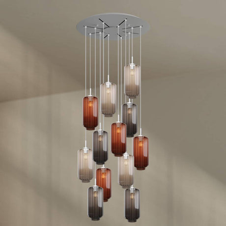 s.luce Velo Galerieleuchte 12-flammig Ø 80cm Baldachin Ø 18cm mit eleganten Pendelleuchten.