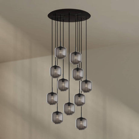 s.luce Velo 12-flammige Galerieleuchte Ø 80cm Baldachin Ø 20cm in elegantem Design mit Glas-Pendelleuchten.