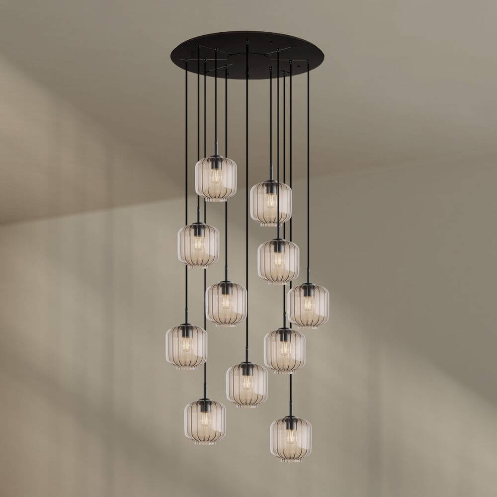 s.luce Velo 12-flammige Galerieleuchte Ø 80cm Baldachin Ø 20cm mit eleganten Pendelleuchten.