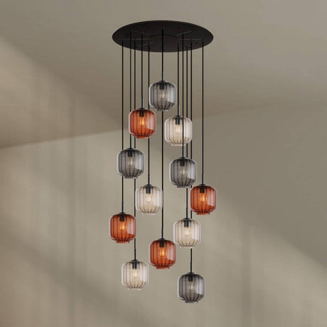 s.luce Velo 12-flammige Galerieleuchte Ø 80cm Baldachin Ø 20cm mit bunten Pendelleuchten