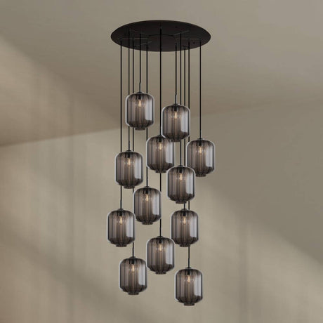 s.luce Velo Galerie-Hängeleuchte 12-flammig Ø 80cm Ø 25cm mit eleganten Pendelleuchten in edlen Farben.