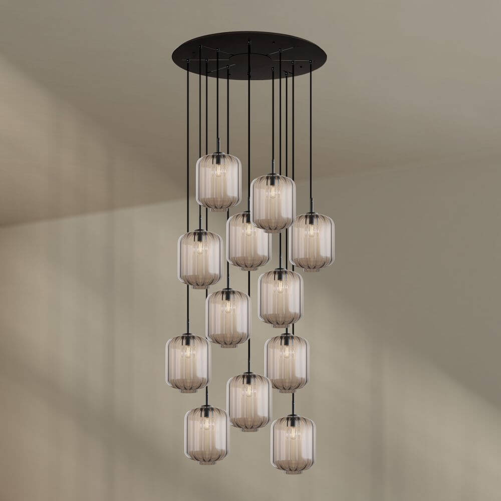 s.luce Velo Galerie-Hängeleuchte 12-flammig Ø 80cm Ø 25cm mit eleganten Glas-Pendelleuchten