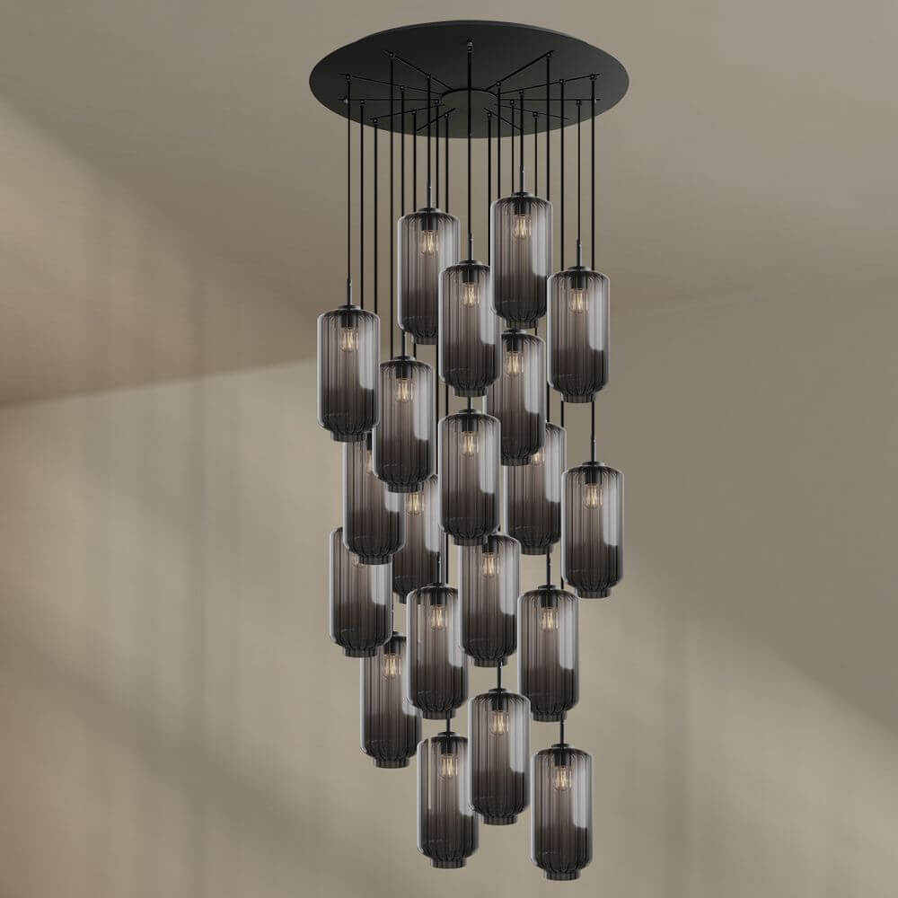 s.luce Velo Galerie-Pendelleuchte 20-flammig Ø 120cm Ø 18cm mit eleganten Glas-Pendelleuchten in stilvollem Design.