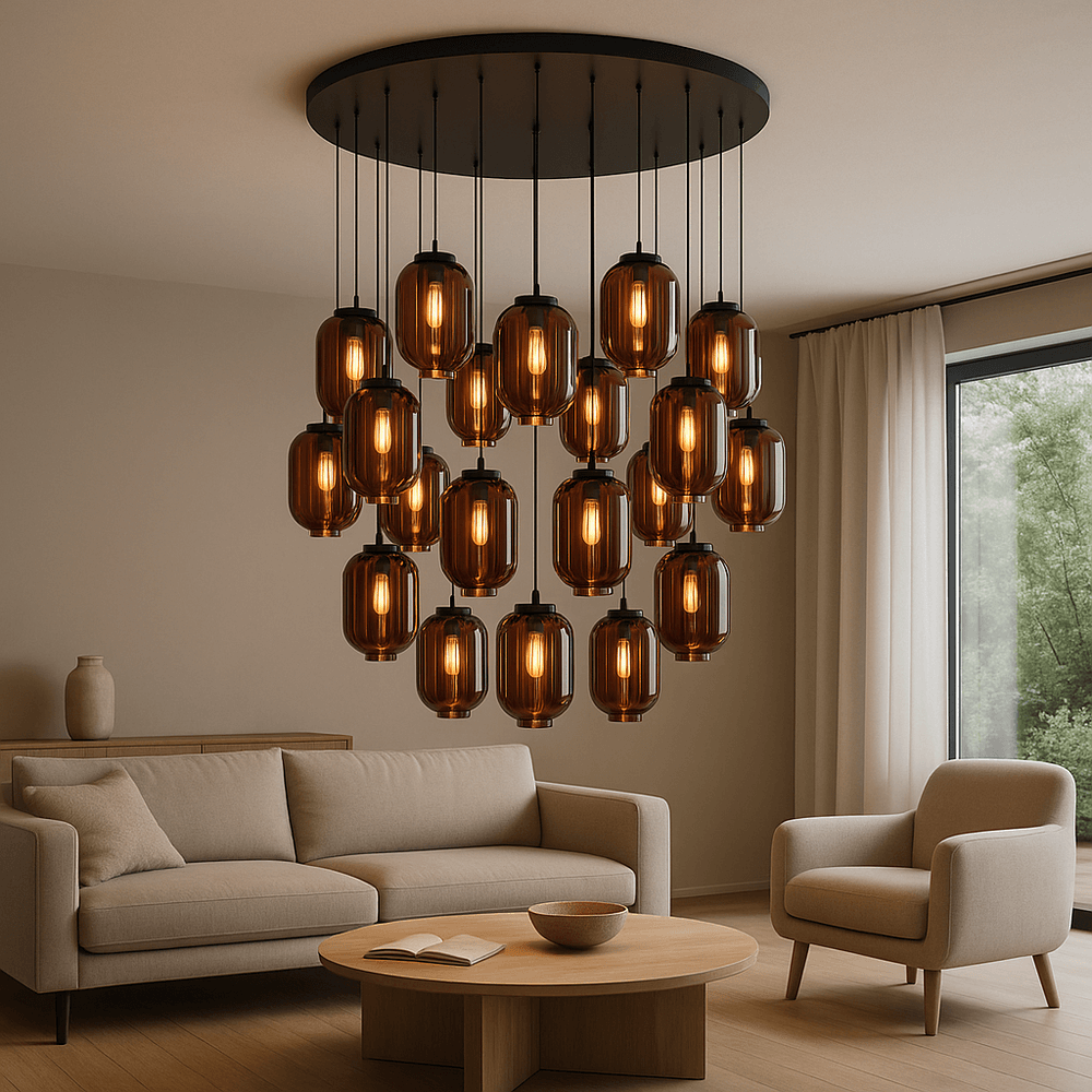 s.luce Velo Galerie-Pendelleuchte 20-flammig Ø 120cm Ø 18cm im modernen Wohnzimmer