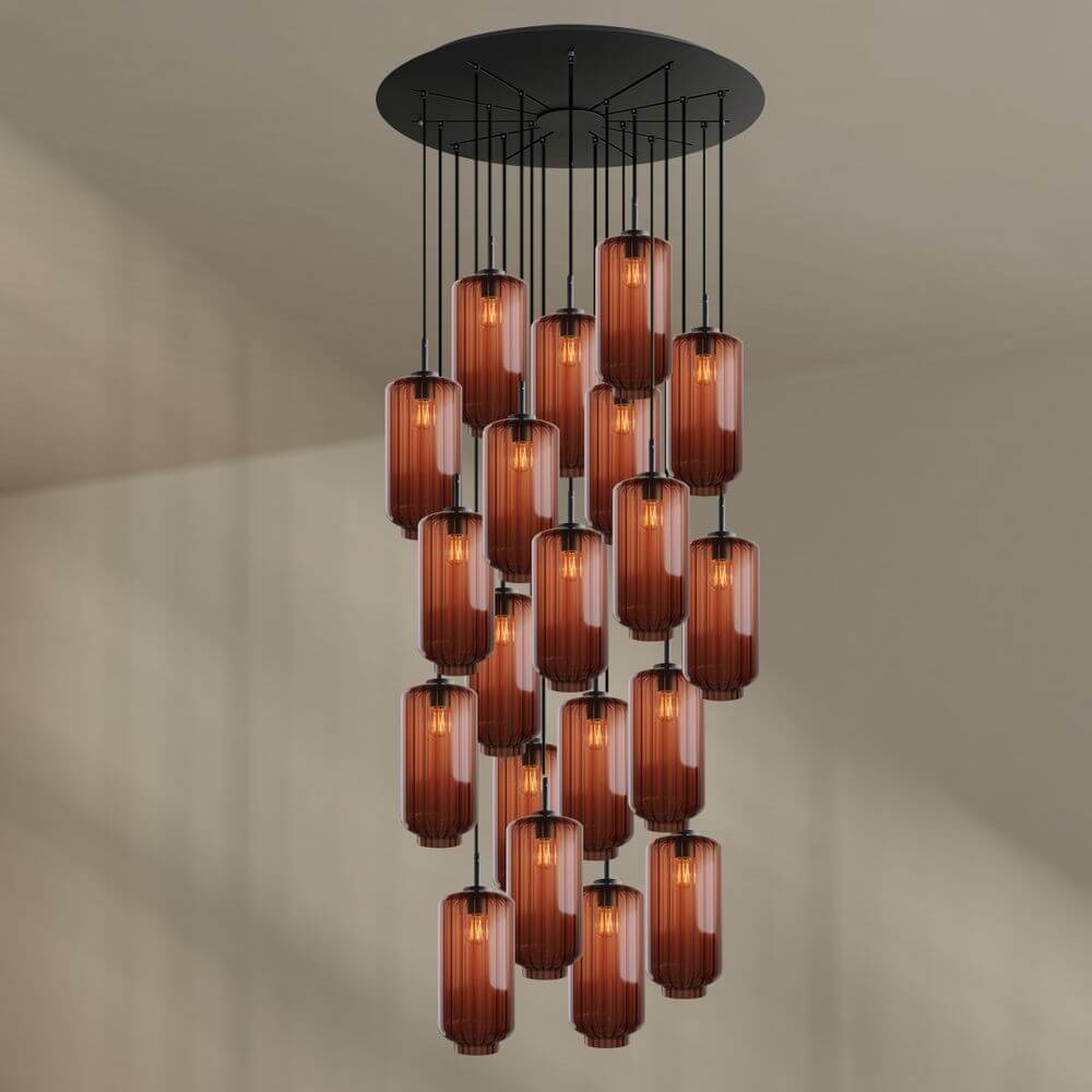 s.luce Velo Galerie-Pendelleuchte 20-flammig Ø 120cm Ø 18cm mit eleganten mundgeblasenen Glas-Pendelleuchten.
