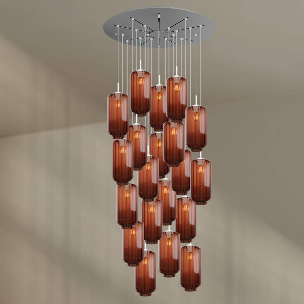 s.luce Velo Galerie-Pendelleuchte 20-flammig Ø 120cm Ø 18cm in edlen Farben mit Harmonischer Lichtverteilung