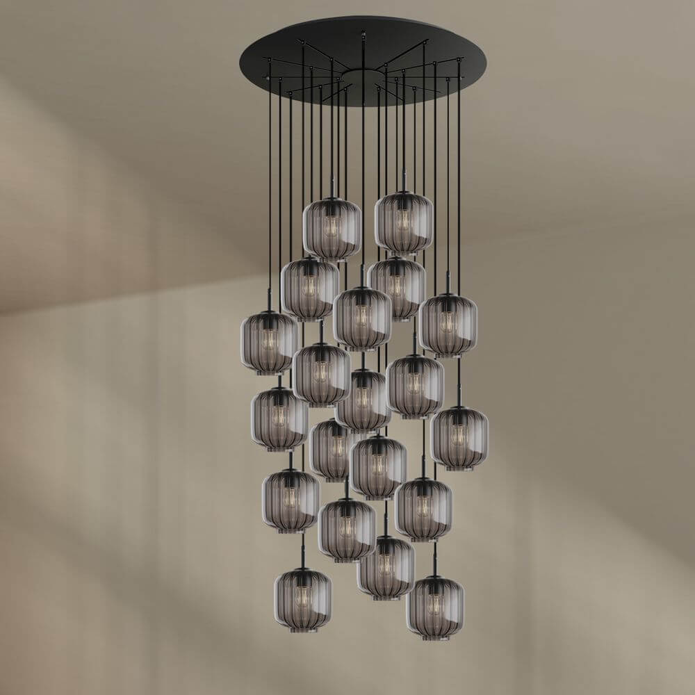 s.luce Velo Galerieleuchte 20-flammig Ø 120cm Baldachin Ø 20cm mit eleganten Pendelleuchten in edlen Farben.