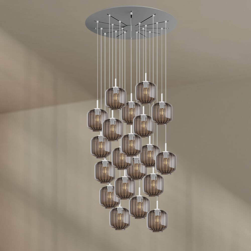 s.luce Velo Galerieleuchte 20-flammig Ø 120cm Baldachin Ø 20cm in stilvollem Design mit Glas-Pendelleuchten
