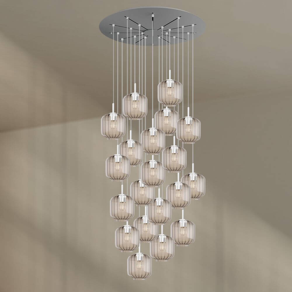 s.luce Velo Galerieleuchte 20-flammig Ø 120cm Baldachin Ø 20cm mit 20 mundgeblasenen Glaskugeln.