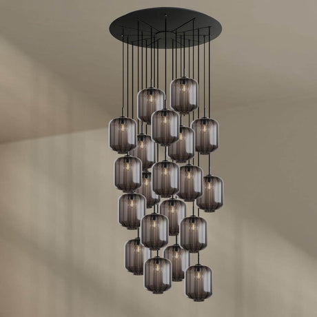 s.luce Velo 20-flammige Galerieleuchte Ø 120cm Ø 25cm mit eleganten Pendelleuchten im Schwarzdesign.