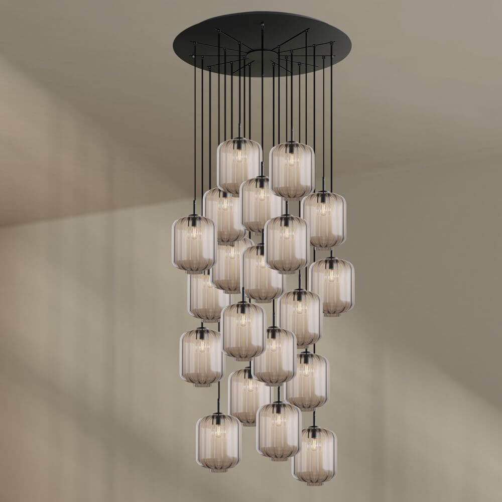 s.luce Velo 20-flammige Galerieleuchte Ø 120cm Ø 25cm mit eleganten Pendelleuchten.