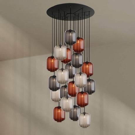 s.luce Velo 20-flammige Galerieleuchte Ø 120cm Ø 25cm mit eleganten Glas-Pendelleuchten in edlen Farben.