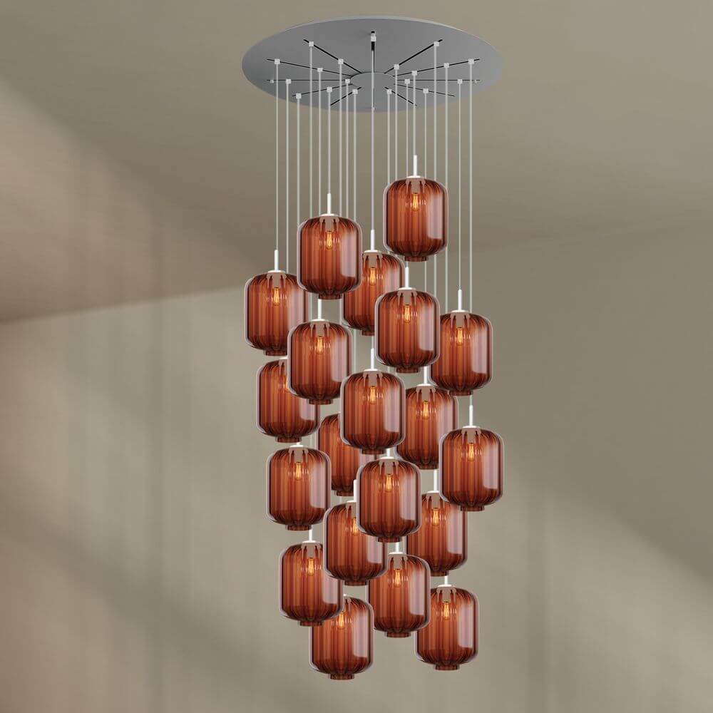 s.luce Velo 20-flammige Galerieleuchte Ø 120cm Ø 25cm – stilvolles Design mit mundgeblasenen Glaskugeln in edlen Farben.