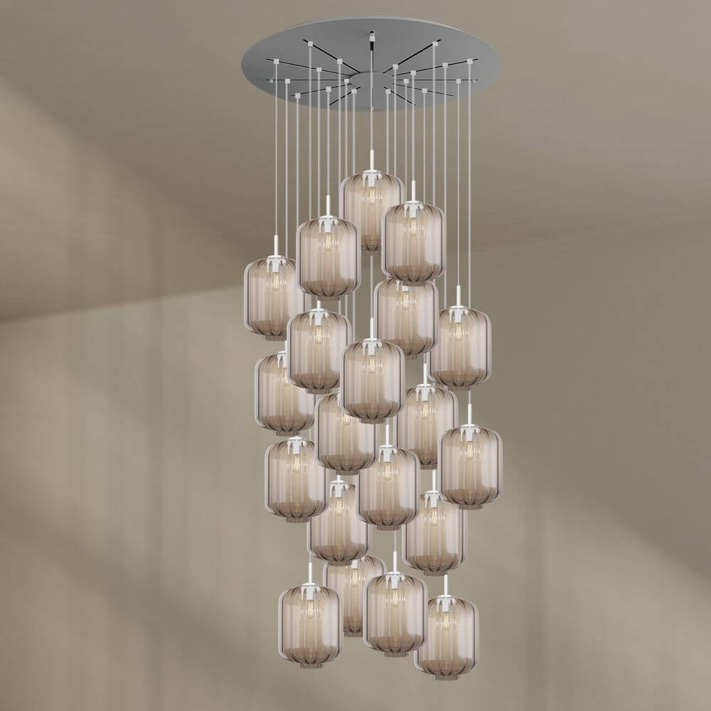 s.luce Velo 20-flammige Galerieleuchte Ø 120cm Ø 25cm mit eleganten Glas-Pendelleuchten für große Räume