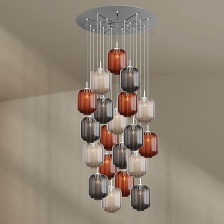 s.luce Velo 20-flammige Galerieleuchte Ø 120cm Ø 25cm mit eleganten mundgeblasenen Glas-Pendelleuchten.