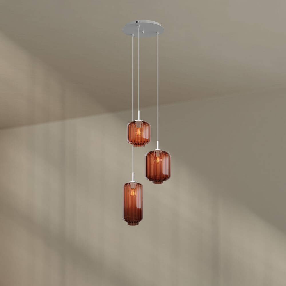 s.luce Velo Galerieleuchte 3-flammig Ø 40cm Baldachin Ø 18/20/25cm mit drei hängenden Glaspendelleuchten.