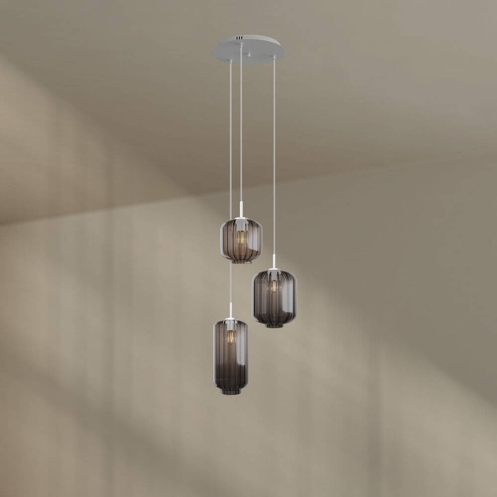 s.luce Velo Galerieleuchte 3-flammig Ø 40cm Baldachin Ø 18/20/25cm mit 3 modernen Pendelleuchten.