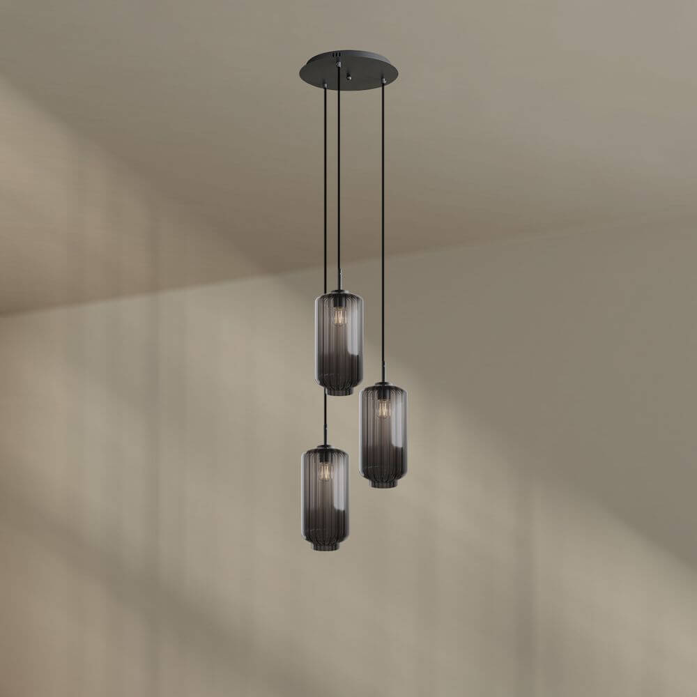 s.luce Velo Galerielampe 3-flammig Ø 40cm Baldachin Ø 18cm - Design mit drei mundgeblasenen Glaspendelleuchten.