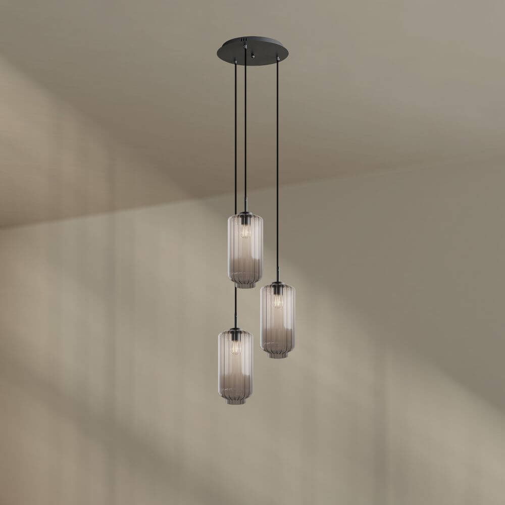 s.luce Velo Galerielampe 3-flammig Ø 40cm Baldachin Ø 18cm mit drei zeitlosen Glaspendelleuchten