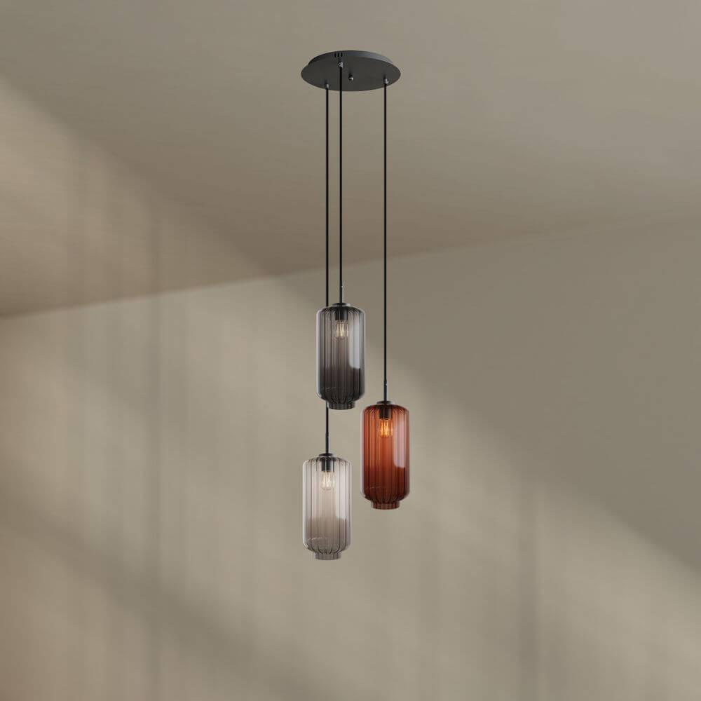 s.luce Velo Galerielampe 3-flammig Ø 40cm Baldachin Ø 18cm mit modernen Pendelleuchten.