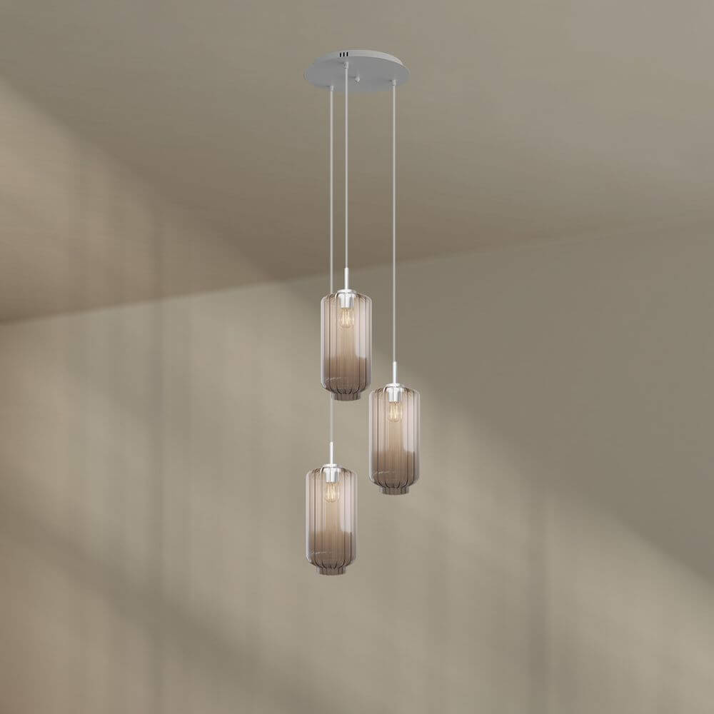 s.luce Velo Galerielampe 3-flammig Ø 40cm Baldachin Ø 18cm mit drei eleganten Glaspendelleuchten.