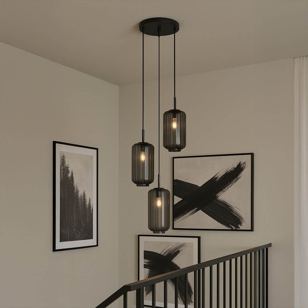 s.luce Velo Galerielampe 3-flammig Ø 40cm Baldachin Ø 18cm – moderne Beleuchtung mit eleganten Glaspendelleuchten