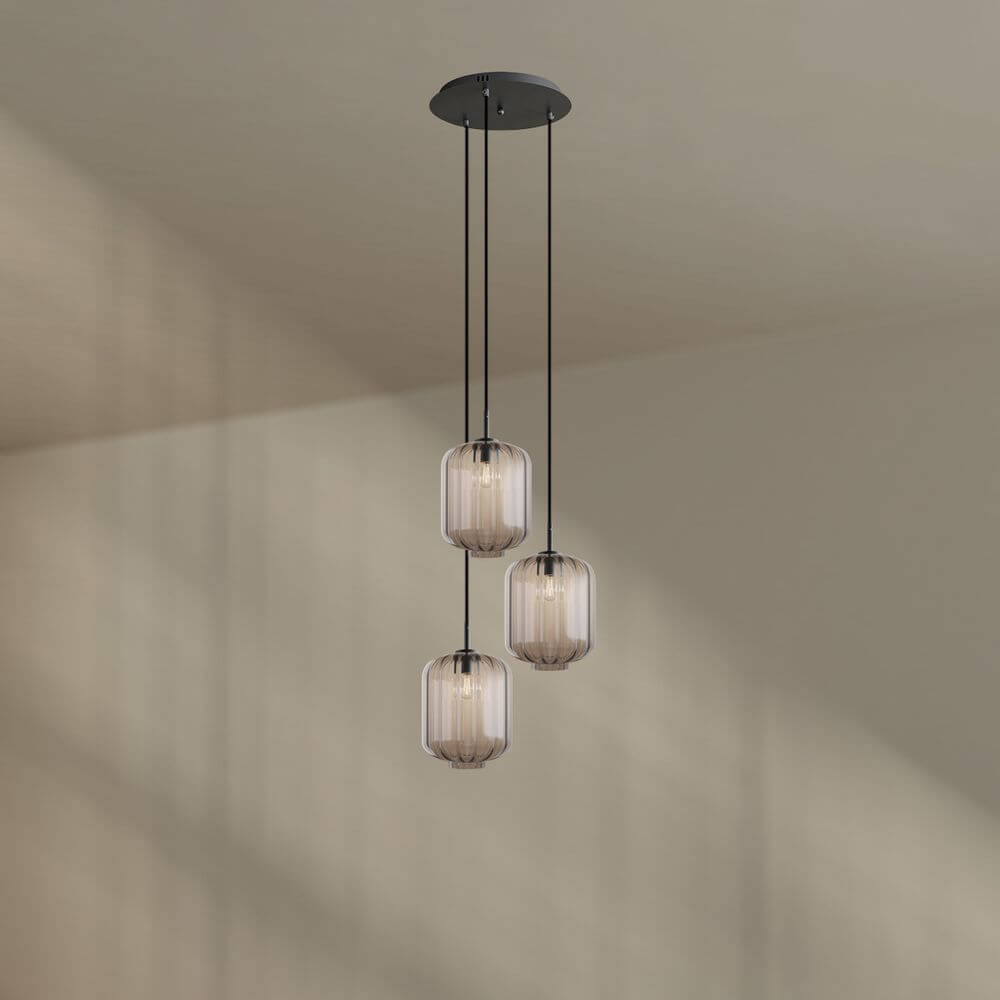 s.luce Velo 3-flammige Galerielampe Ø 40cm Baldachin Ø 25cm – mundgeblasene Glas-Pendelleuchten, moderne Hängelampe für Galerie und Treppenhaus