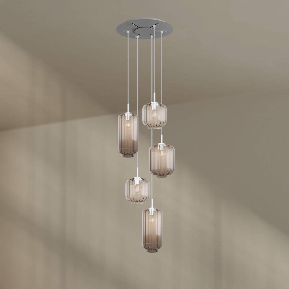 s.luce Velo Galerielampe 5-flammig Ø 60cm Baldachin Ø 18/20/25cm mit Glaspendeln