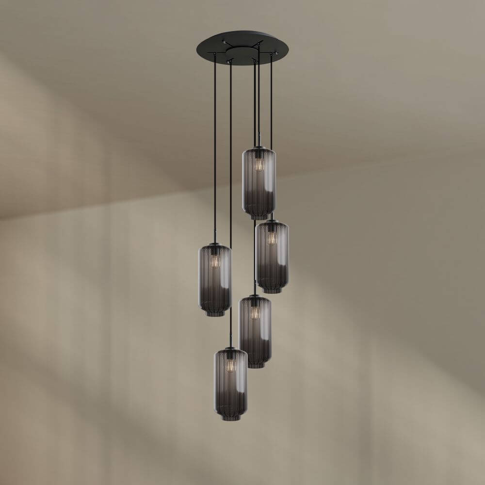 s.luce Velo Galerieleuchte 5-flammig Ø 60cm Baldachin Ø 18cm mit eleganten Glaspendeln von s.luce.