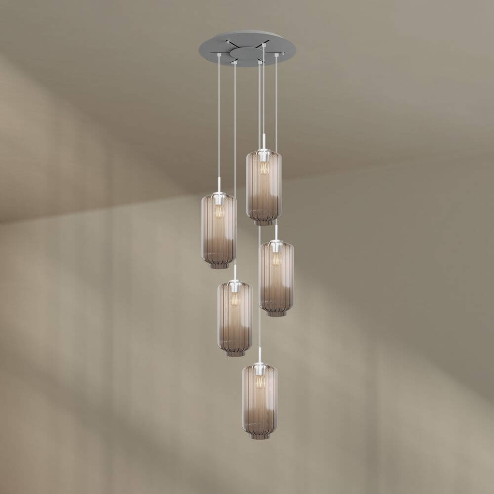 s.luce Velo Galerieleuchte 5-flammig Ø 60cm Baldachin Ø 18cm mit eleganten Glaspendeln.