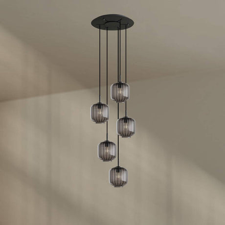s.luce Velo 5-light gallery light Ø 60 cm canopy Ø 20 cm with elegant glass pendants