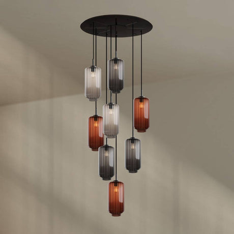 s.luce Velo 8-flammige Galerieleuchte Ø 80cm Baldachin Ø 18cm mit eleganten Pendelleuchten aus Glas
