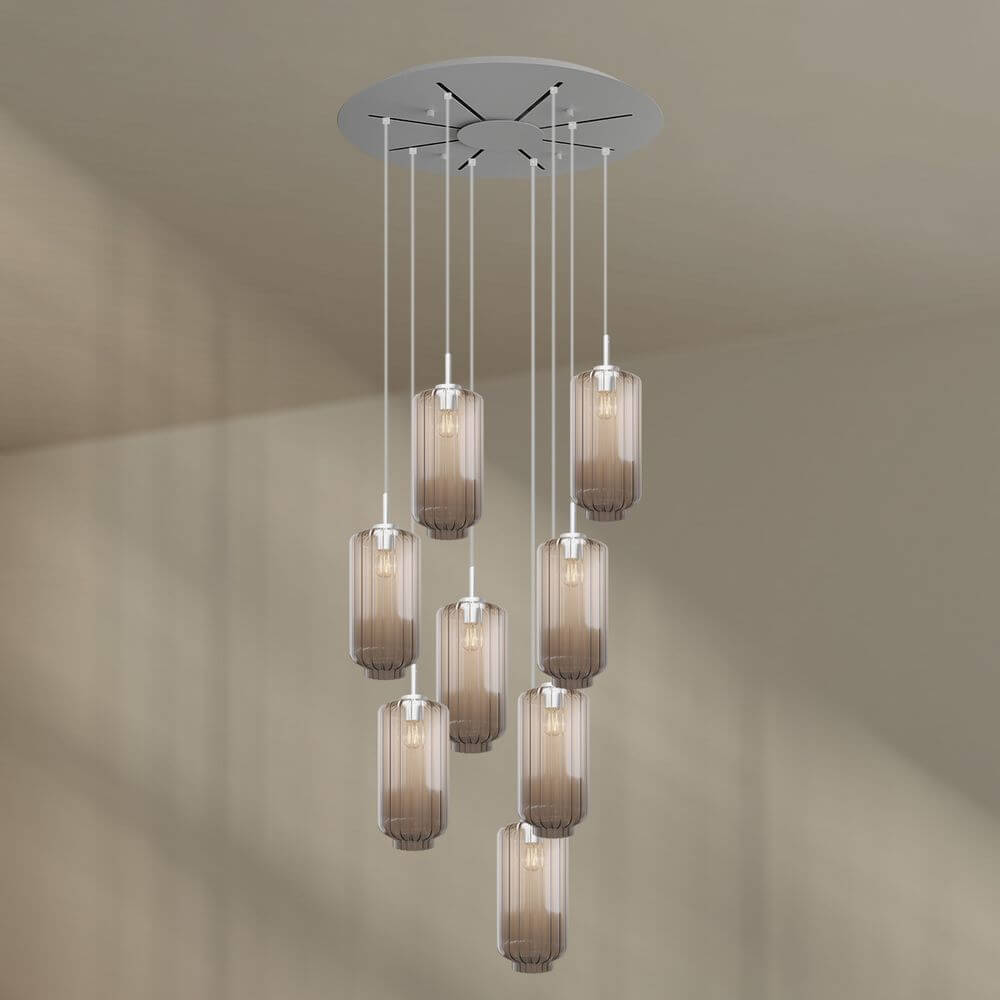 s.luce Velo 8-flammige Galerieleuchte Ø 80cm Baldachin Ø 18cm, stilvolle Pendelleuchte für hohe Räume
