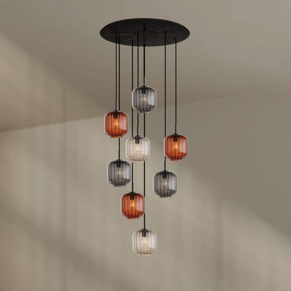 s.luce Velo Galerielampe 8-flammig Ø 80cm Baldachin Ø 20cm mit eleganten hängenden Leuchten