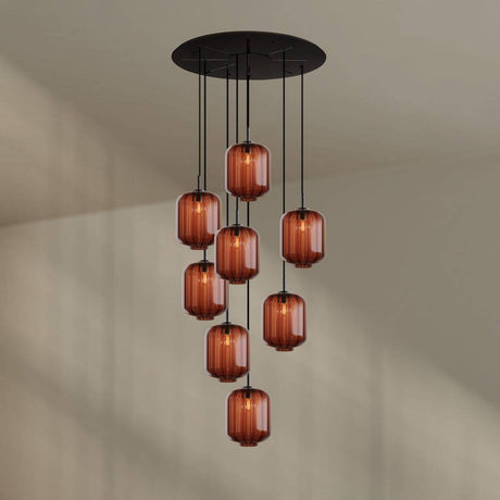 s.luce Velo 8-flammige Galerielampe Ø 80cm Baldachin Ø 25cm mit Pendelleuchten aus mundgeblasenem Glas.