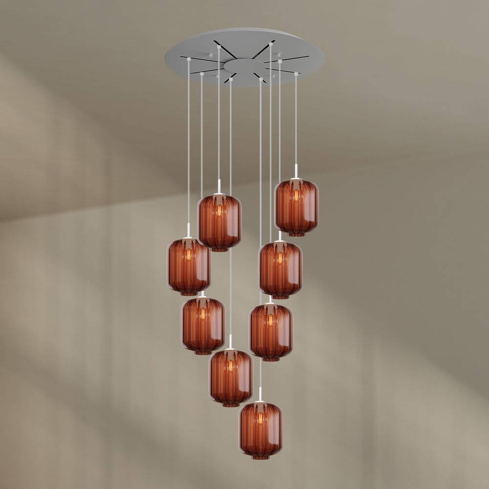 s.luce Velo 8-flammige Galerielampe Ø 80cm Baldachin Ø 25cm mit eleganten Pendelleuchten aus Glas.