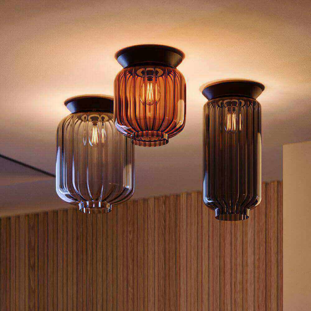 s.luce Velo Glas-Deckenleuchte E27 in Rauch, Cognac und Klar für stilvolle Akzente an der Decke